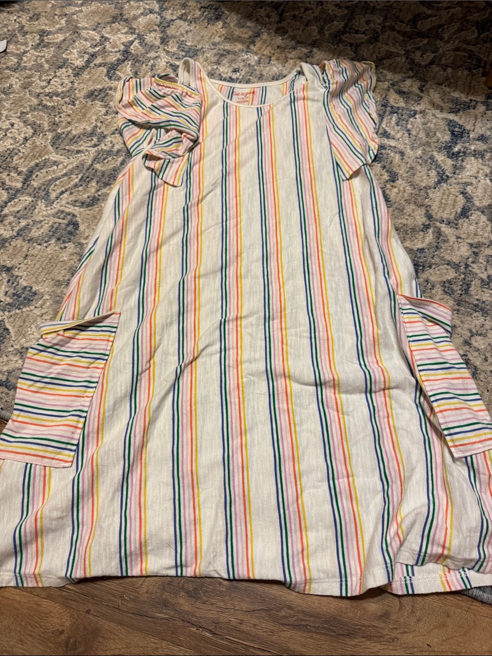 Cat & Jack White Dress with Rainbow Stripes